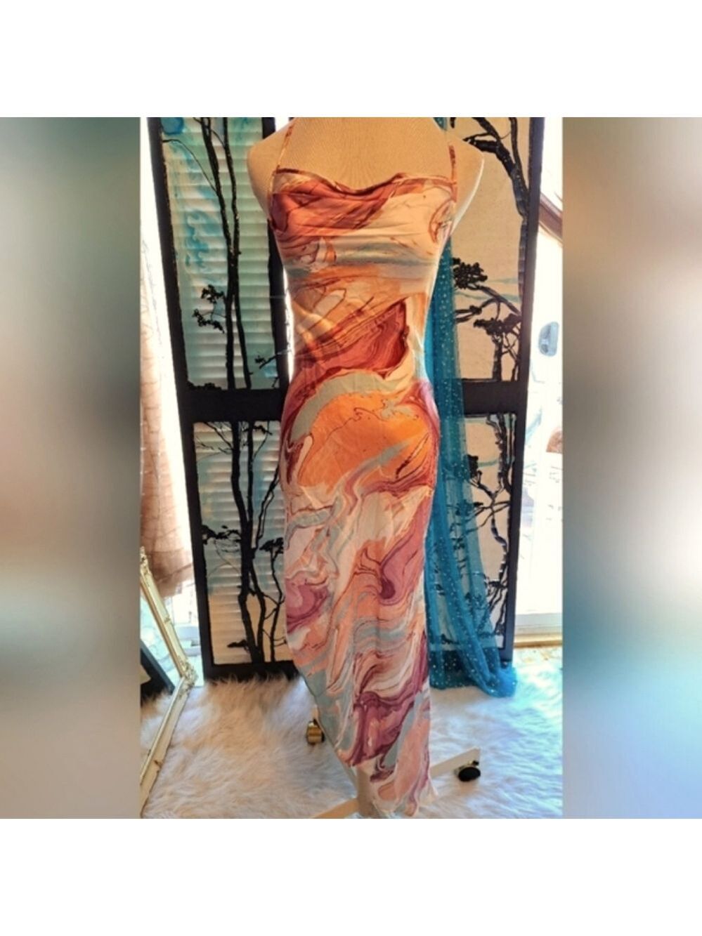 Cider Satin Asymmetrical Backless Maxi Dress. NWT XS - Picture 3 of 7